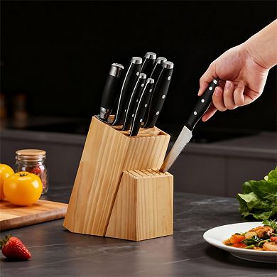 Kitchen Knife Set with Block and Sharpener - 15 Piece High Carbon Stainless Steel, Wooden Block