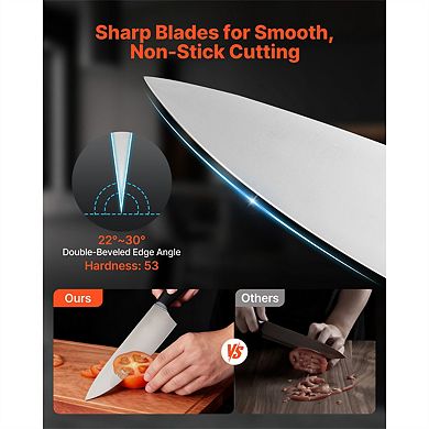 Kitchen Knife Set with Block and Sharpener - 15 Piece High Carbon Stainless Steel, Wooden Block