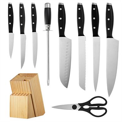 Kitchen Knife Set with Block and Sharpener - 15 Piece High Carbon Stainless Steel, Wooden Block