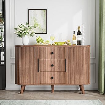 Sideboard Buffet Cabinet - Storage Cabinet with 2 Sliding Doors and 3 Drawers & Adjustable Shelves