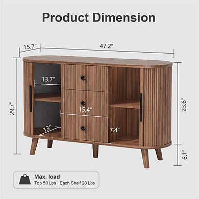 Sideboard Buffet Cabinet - Storage Cabinet with 2 Sliding Doors and 3 Drawers & Adjustable Shelves