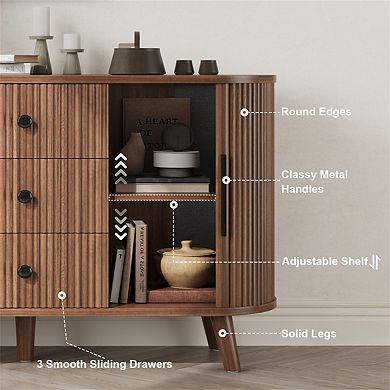Sideboard Buffet Cabinet - Storage Cabinet with 2 Sliding Doors and 3 Drawers & Adjustable Shelves