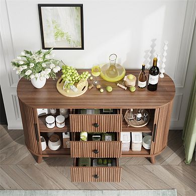 Sideboard Buffet Cabinet - Storage Cabinet with 2 Sliding Doors and 3 Drawers & Adjustable Shelves