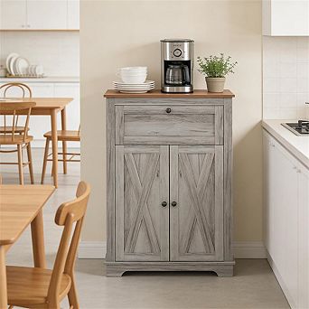 34.5"H Sideboard - Storage Cabinet with Large Tabletop, Drawer and 2 tier Doored, Adjustable Shelf