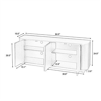 24"H Sideboard, TV Stand with Wave Pattern - Storage Cabinet, Wooden Vertical Cabinet for Kitchen