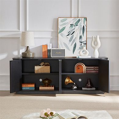24"H Sideboard, TV Stand with Wave Pattern - Storage Cabinet, Wooden Vertical Cabinet for Kitchen