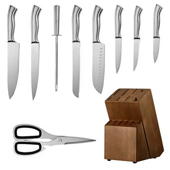 Kitchen Knife Set with Block and Sharpener, 15 pc High Carbon Stainless Steel,Handle,Wooden Block