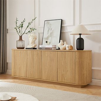 24"H Sideboard, TV Stand with Wave Pattern - Storage Cabinet, Wooden Vertical Cabinet for Kitchen