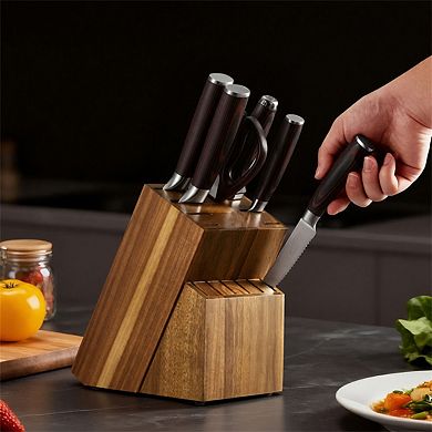 Kitchen Knife Set with Block and Sharpener - 15 Piece High Carbon Stainless Steel, Rust-Resistant