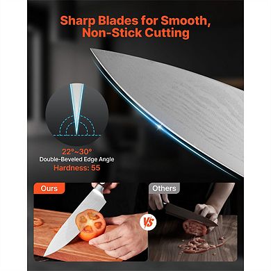 Kitchen Knife Set with Block and Sharpener - 15 Piece High Carbon Stainless Steel, Rust-Resistant