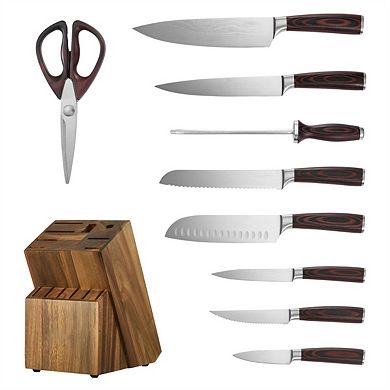 Kitchen Knife Set with Block and Sharpener - 15 Piece High Carbon Stainless Steel, Rust-Resistant