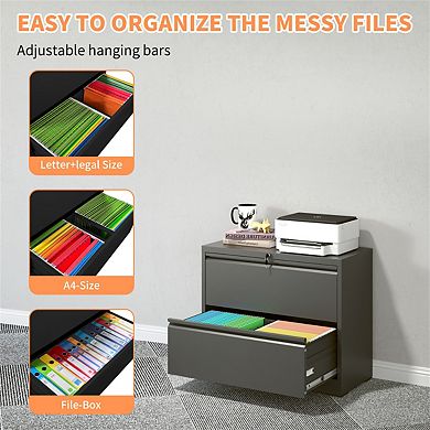 Lateral File Cabinet 2 Drawer for A4 Size, Filing Cabinet with Lock, Lockable File Cabinet for Home