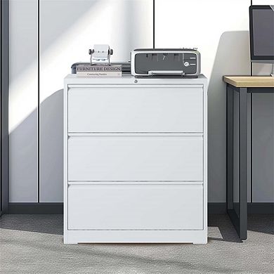 Lateral File Cabinet 3 Drawer,Filing Cabinet,Lockable File Cabinet,Locking Metal Cabinet for A4 Size