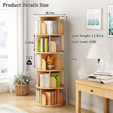 5 Tier Rotating Bookshelf - 360° Display Round Spinning Bookshelf, Storage Tower, Home Office