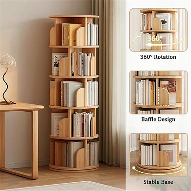 5 Tier Rotating Bookshelf - 360° Display Round Spinning Bookshelf, Storage Tower, Home Office