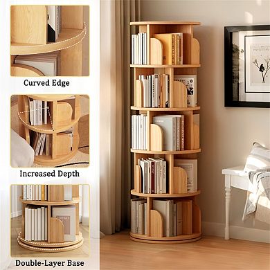 5 Tier Rotating Bookshelf - 360° Display Round Spinning Bookshelf, Storage Tower, Home Office