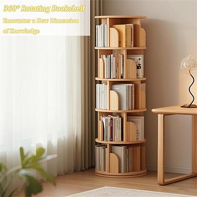 5 Tier Rotating Bookshelf - 360° Display Round Spinning Bookshelf, Storage Tower, Home Office