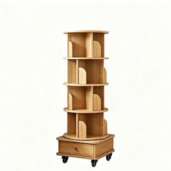 5 tier Rotating Bookshelf -360° Display Round Spinning Bookshelf with Wheels,Storage Tower for Home