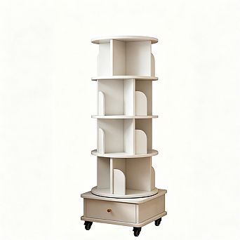 5 tier Rotating Bookshelf -360° Display Round Spinning Bookshelf with Wheels,Storage Tower for Home