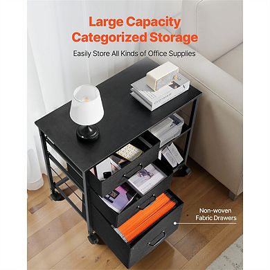 Mobile Metal File Cabinet,3 Fabric Drawers,2 Open Shelves,Locking Casters,Metal Frame,Office Storage