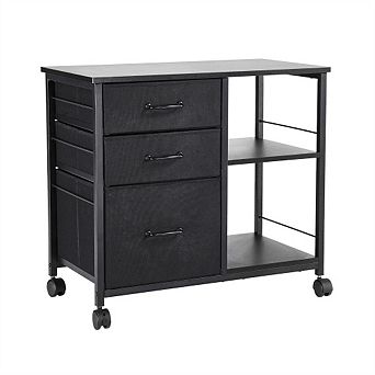 Mobile Metal File Cabinet,3 Fabric Drawers,2 Open Shelves,Locking Casters,Metal Frame,Office Storage