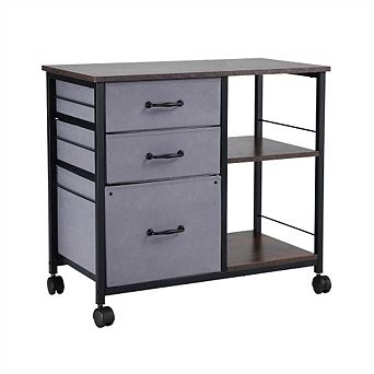 Mobile Metal File Cabinet,3 Fabric Drawers,2 Open Shelves,Locking Casters,Metal Frame,Office Storage