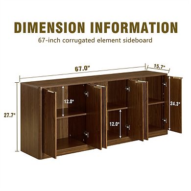 67" Wavy Sideboard - Curved Contour Storage Cabinet,6-Door Cabinet with Storage Function for Kitchen