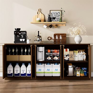 67" Wavy Sideboard - Curved Contour Storage Cabinet,6-Door Cabinet with Storage Function for Kitchen