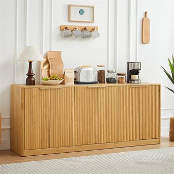 67" Wavy Sideboard - Curved Contour Storage Cabinet,6-Door Cabinet with Storage Function for Kitchen