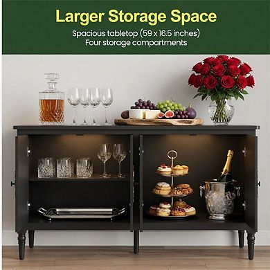 58.9" Stain Buffet Cabinet - Vintage Sideboard with/ Adjustable Shelves for Kitchen & Dining room