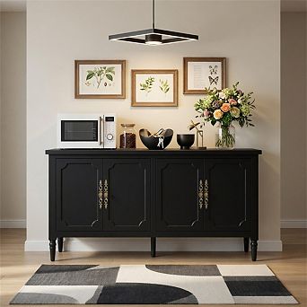 58.9" Stain Buffet Cabinet - Vintage Sideboard with/ Adjustable Shelves for Kitchen & Dining room