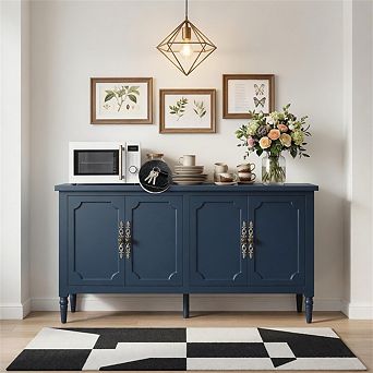 58.9" Stain Buffet Cabinet - Vintage Sideboard with/ Adjustable Shelves for Kitchen & Dining room