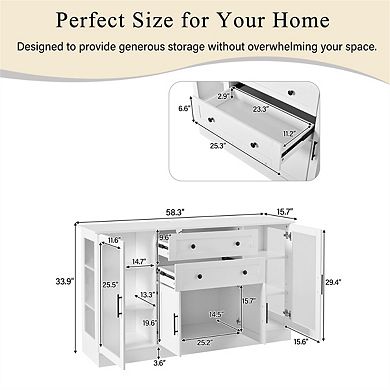 58.3" Buffet Sideboard with 4 Doors & 2 Drawers, Adjustable Shelves, Storage Cabinet for Dining Room