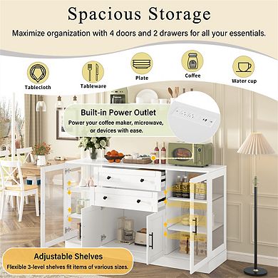 58.3" Buffet Sideboard with 4 Doors & 2 Drawers, Adjustable Shelves, Storage Cabinet for Dining Room