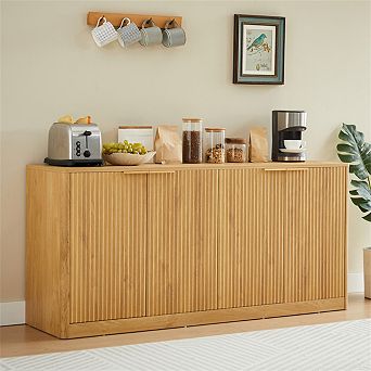 59" Wavy Sideboard - Curved Contour Storage Cabinet,4-Door Cabinet with Storage Function for Kitchen