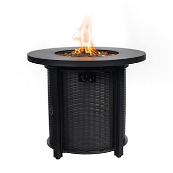 Eazegath 30" 40000 BTU Outdoor Black Steel Round Propane Fire Pit Table with Lava Rocks