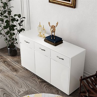 Three Doors Sideboard - 3 Drawers & 3 Doors Storage Cabinet, Large Shelving Space, Steel Tube Legs