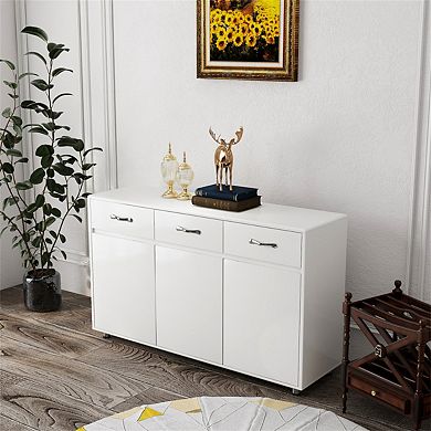 Three Doors Sideboard - 3 Drawers & 3 Doors Storage Cabinet, Large Shelving Space, Steel Tube Legs