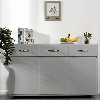 Three Doors Sideboard - 3 Drawers & 3 Doors Storage Cabinet, Large Shelving Space, Steel Tube Legs
