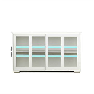 Kitchen Sideboard Buffet Table - Storage Stand Cupboard with Sliding Glass Doors, Adjustable Shelves