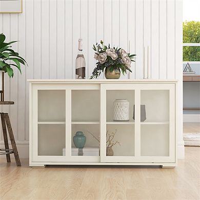 Kitchen Sideboard Buffet Table - Storage Stand Cupboard with Sliding Glass Doors, Adjustable Shelves