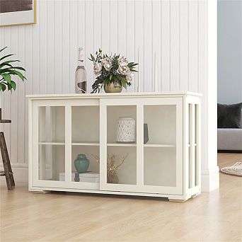 Kitchen Sideboard Buffet Table - Storage Stand Cupboard with Sliding Glass Doors, Adjustable Shelves