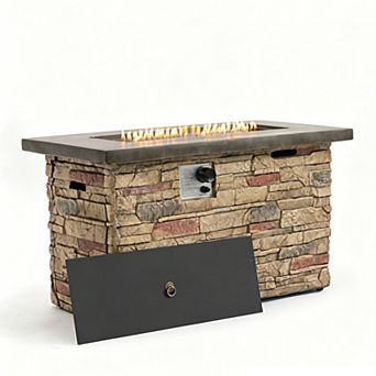 Eazegath 42" 50000 BTU Outdoor Concrete Rectangular Propane Fire Pit Table with Rain Cover