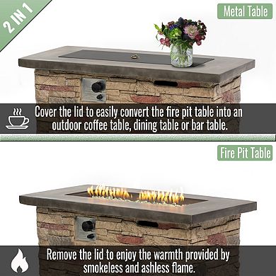 Eazegath 42" 50000 BTU Outdoor Concrete Rectangular Propane Fire Pit Table with Rain Cover