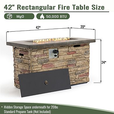 Eazegath 42" 50000 BTU Outdoor Concrete Rectangular Propane Fire Pit Table with Rain Cover