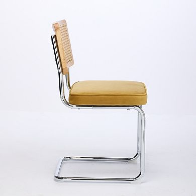 Eazegath Set of 2 Mid-Century Modern Upholstered Rattan Dining Chairs with Stainless Chrome Base