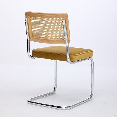 Eazegath Set of 2 Mid-Century Modern Upholstered Rattan Dining Chairs with Stainless Chrome Base