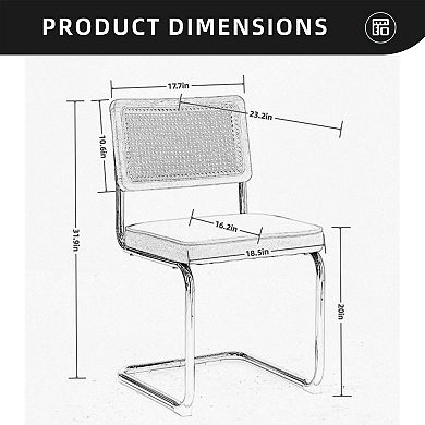 Eazegath Set of 2 Mid-Century Modern Upholstered Rattan Dining Chairs with Stainless Chrome Base