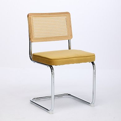 Eazegath Set of 2 Mid-Century Modern Upholstered Rattan Dining Chairs with Stainless Chrome Base