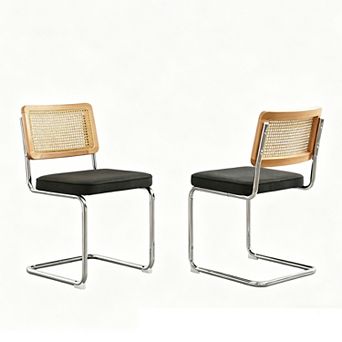 Eazegath Set of 2 Mid-Century Modern Upholstered Rattan Dining Chairs with Stainless Chrome Base